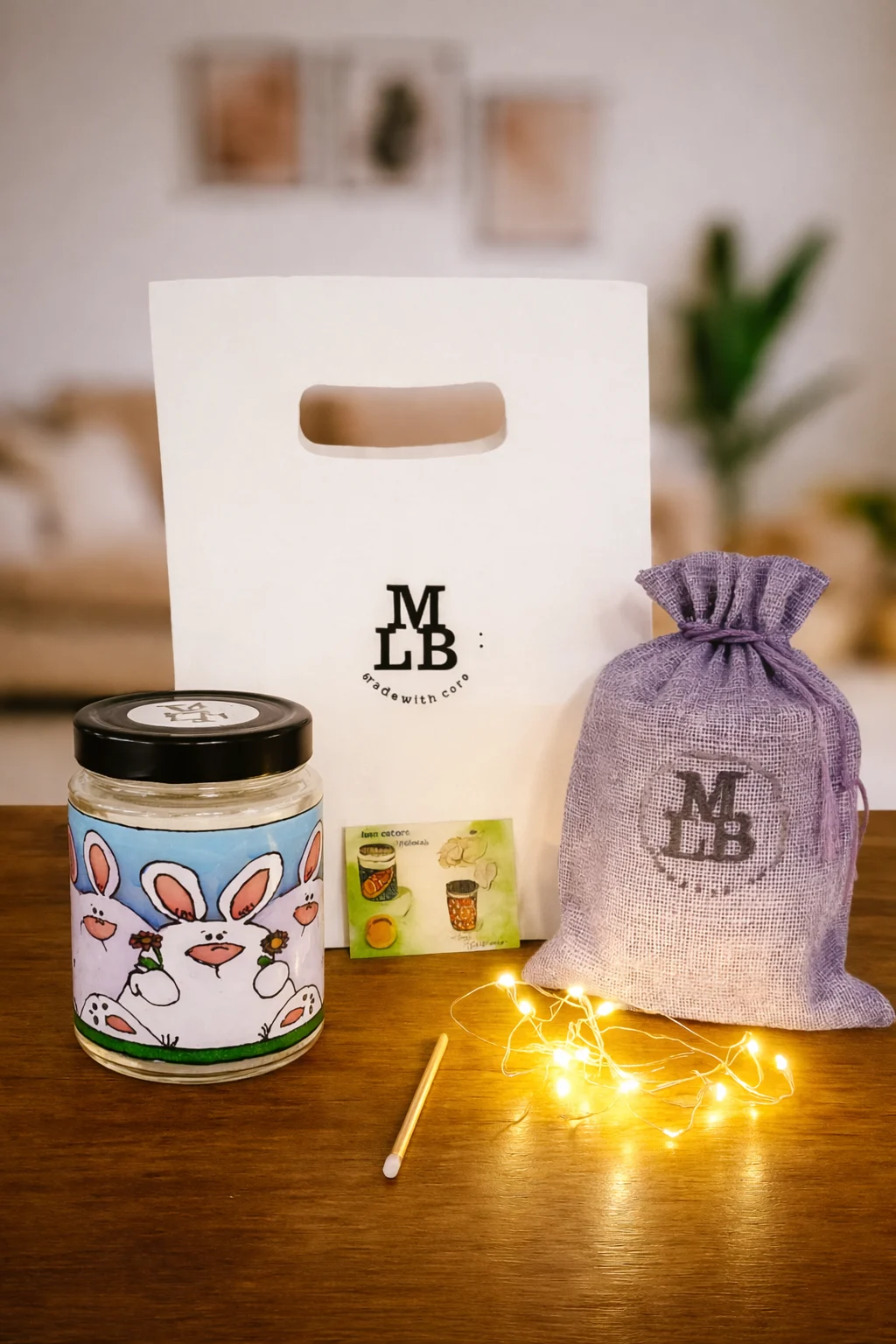 3 Iepurasi Lumânare Parfumată din ceară de Soia – Borcan vitraliu reutilizabil, lampă decorativă