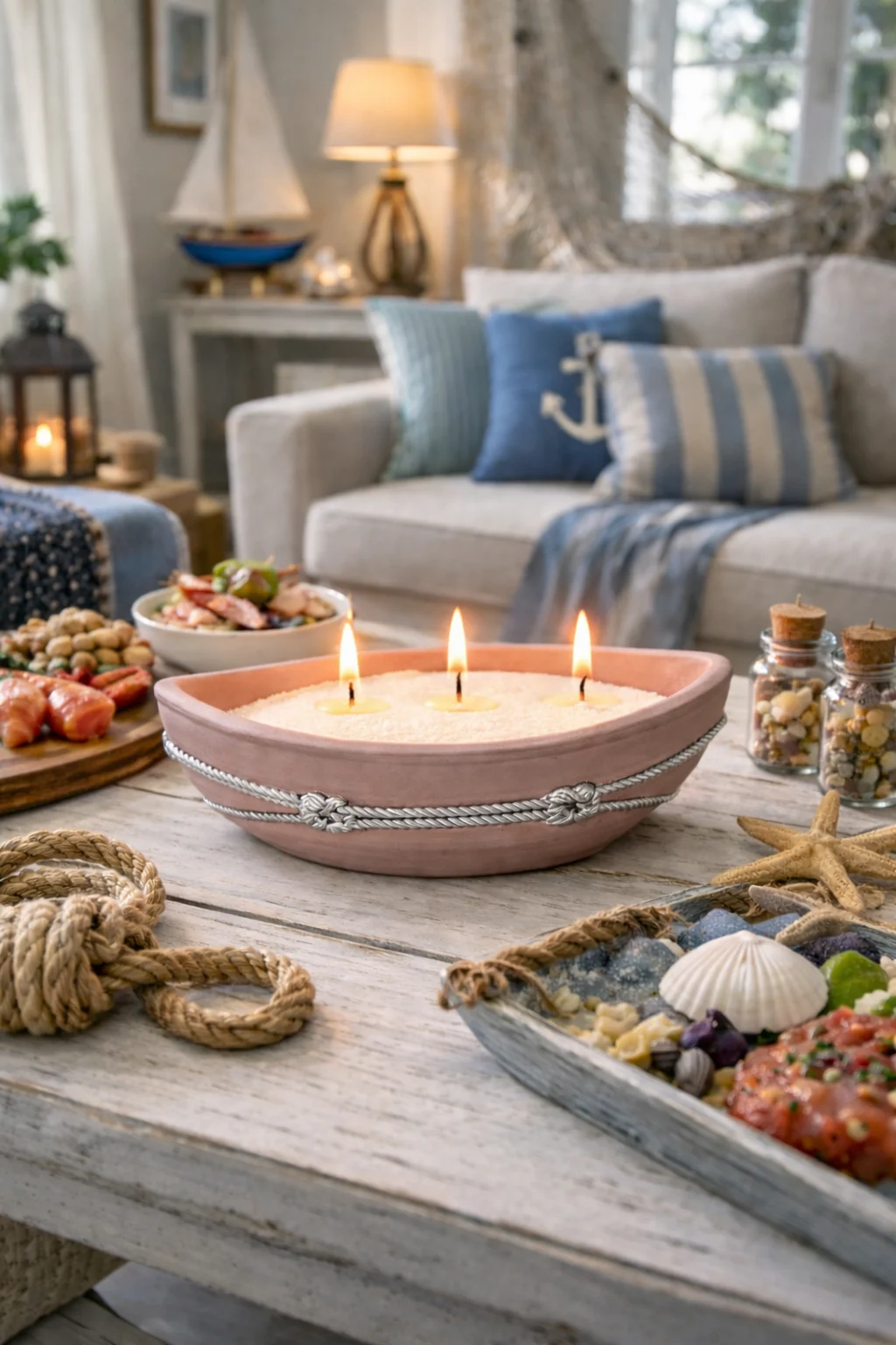 Set lumânare nisip cu suport ceramic in forma de Barcuta,