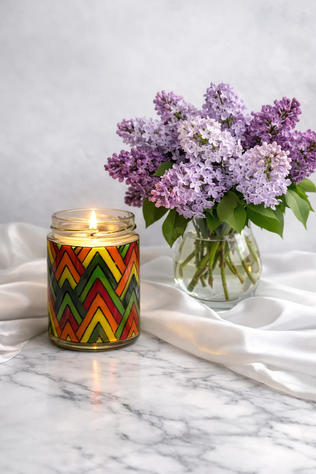 Lumânare parfumată ceară de soia în borcan vitraliu – lampă de veghe decorativă 2-în-1