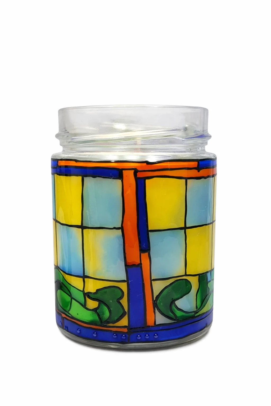 Floare Vitraliu Lumânare parfumată din ceară de soia – borcan vitraliu reutilizabil, lampă decorativă cadou