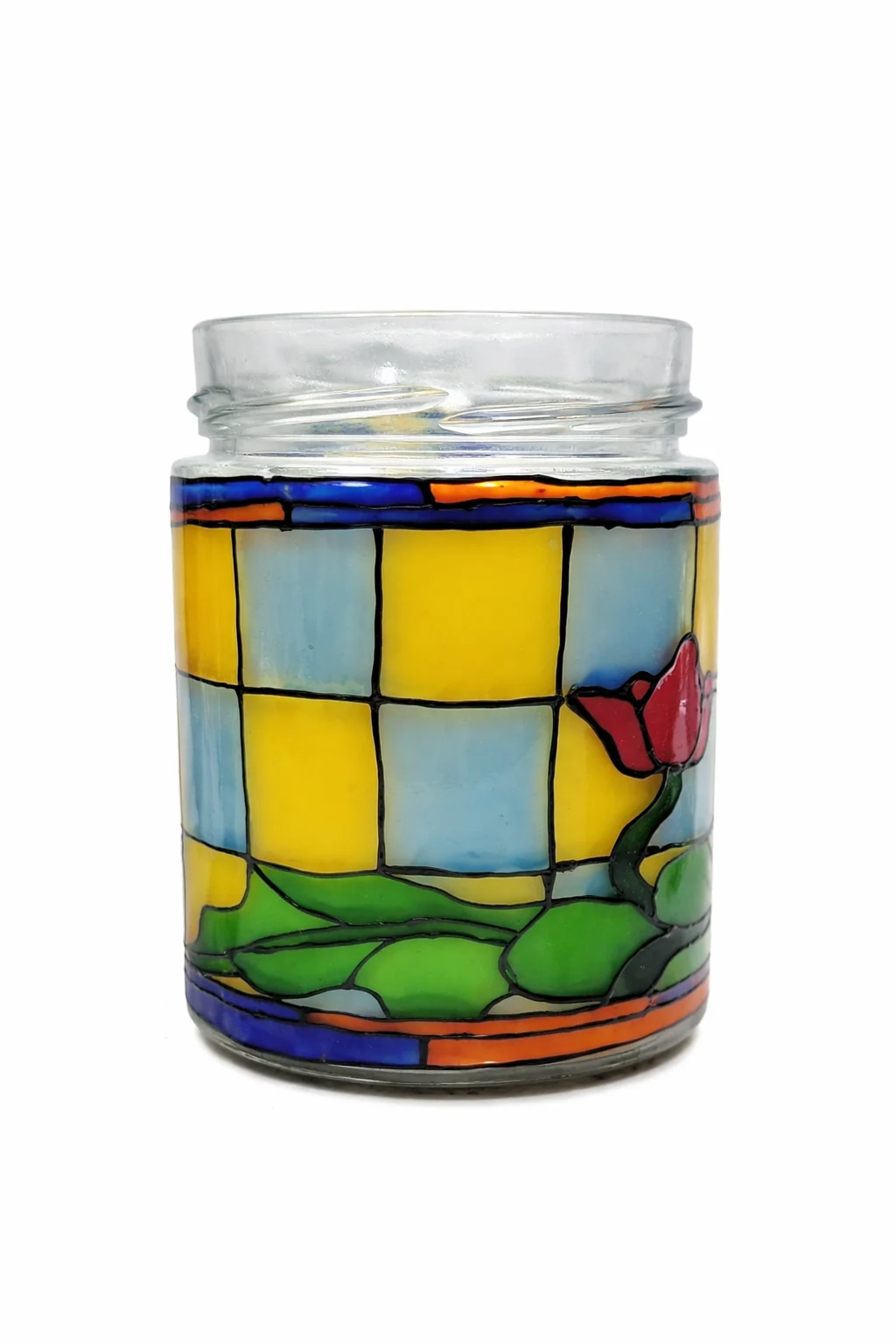 Floare Vitraliu Lumânare parfumată din ceară de soia – borcan vitraliu reutilizabil, lampă decorativă cadou