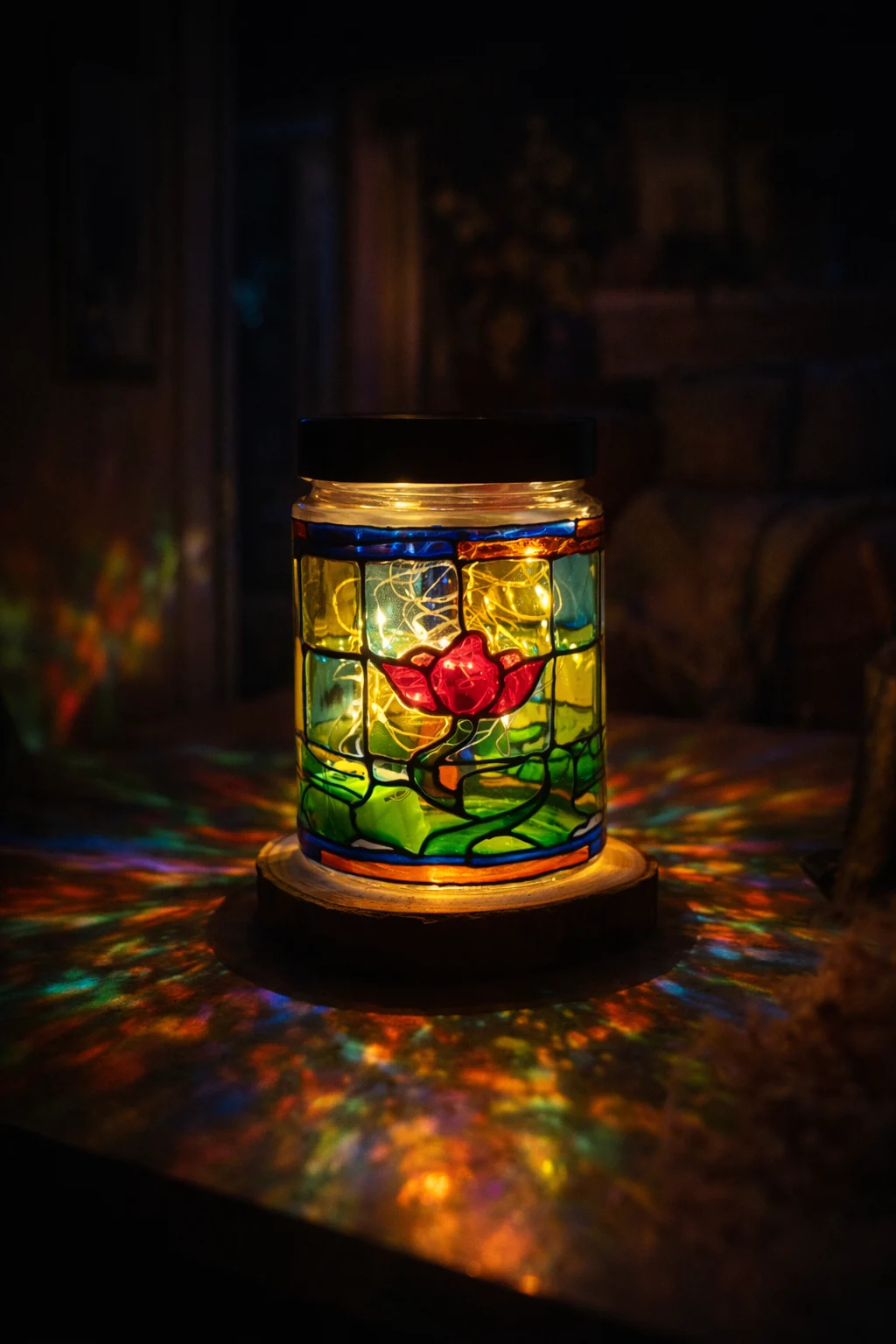 Floare Vitraliu Lumânare parfumată din ceară de soia – borcan vitraliu reutilizabil, lampă decorativă cadou