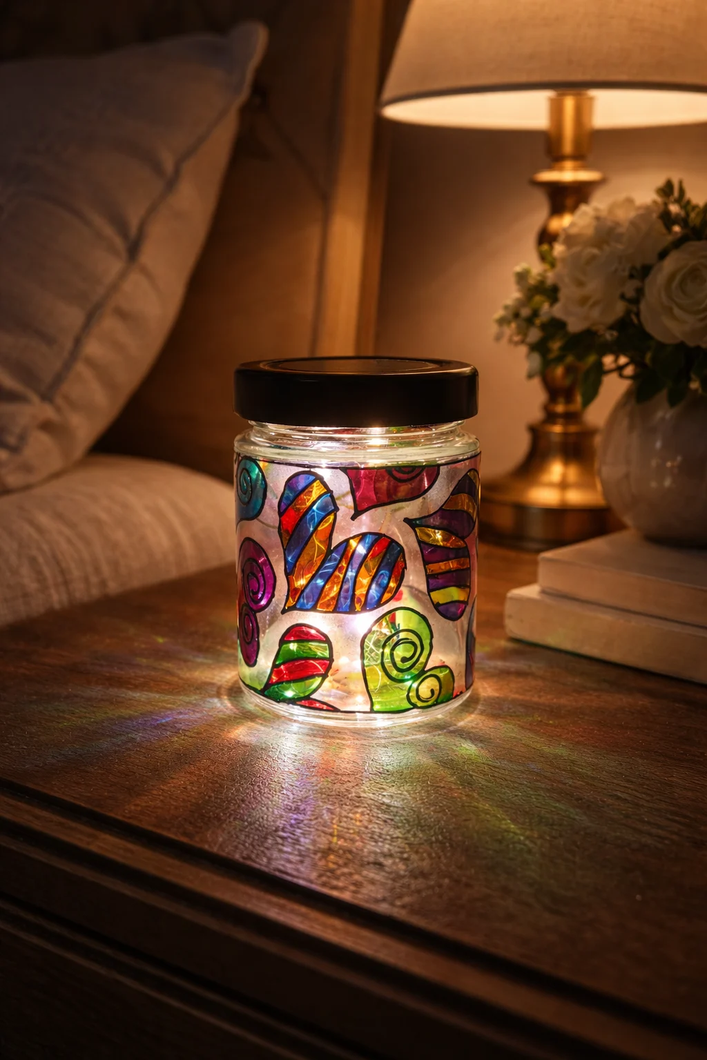 Inimioare Lumânare Parfumată din ceară de soia – Borcan vitraliu reutilizabil, lampă decorativă cadou