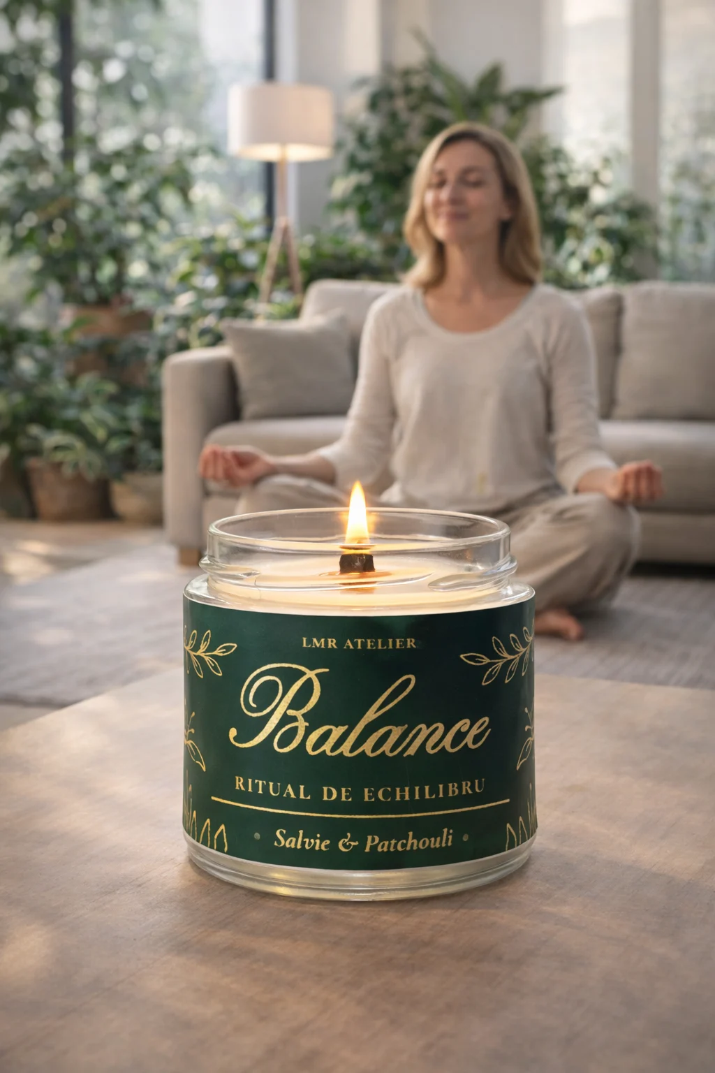 Lumânare parfumată Balance cu salvie și patchouli din ceară de soia naturală
