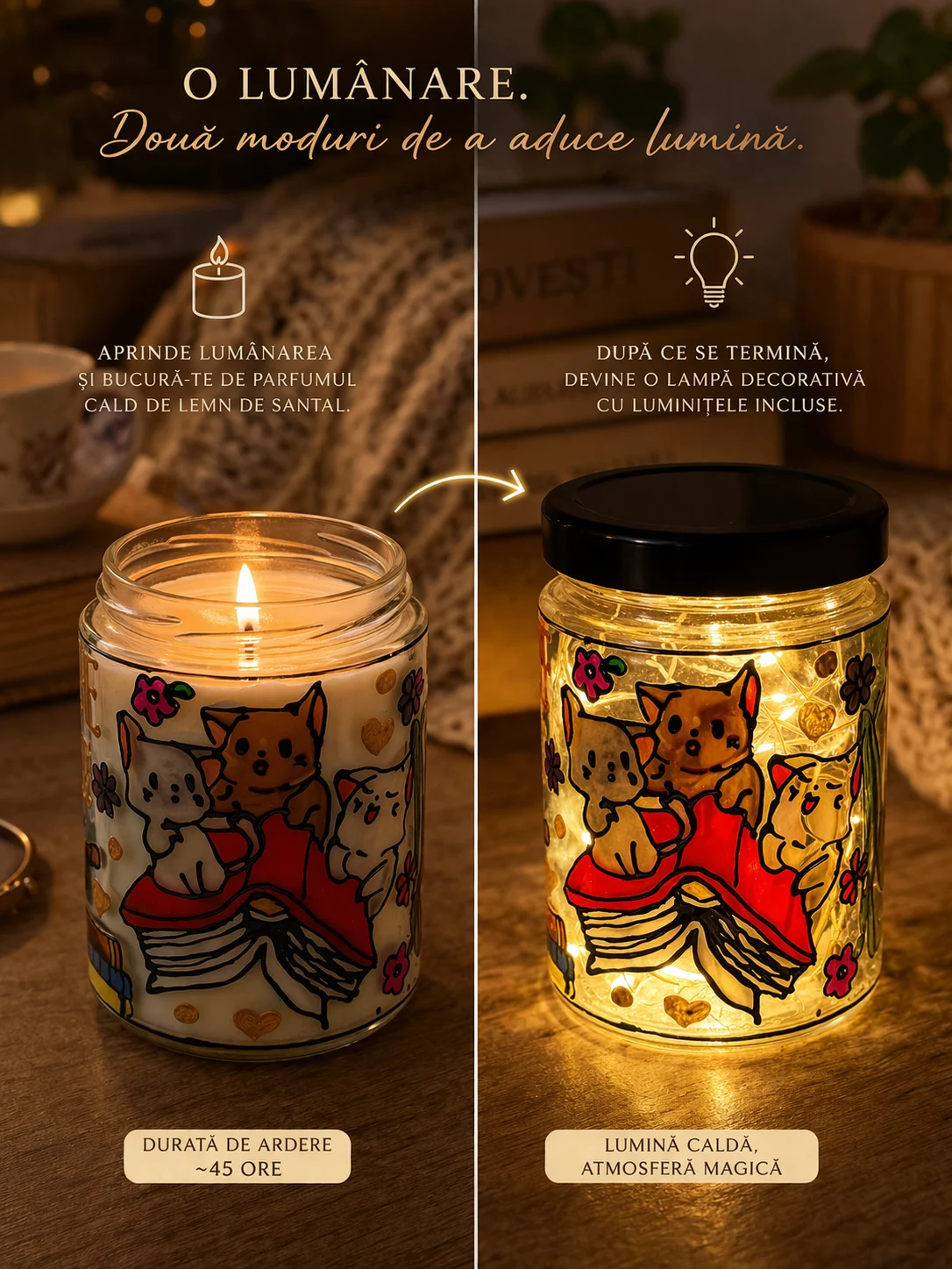 ONE MORE CHAPTER Lumânare parfumată din ceară de soia – borcan vitraliu reutilizabil, lampă decorativă cadou