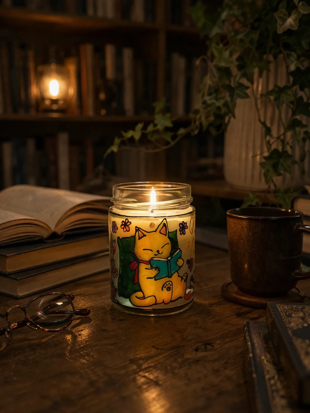 ONE MORE CHAPTER Lumânare parfumată din ceară de soia – borcan vitraliu reutilizabil, lampă decorativă cadou