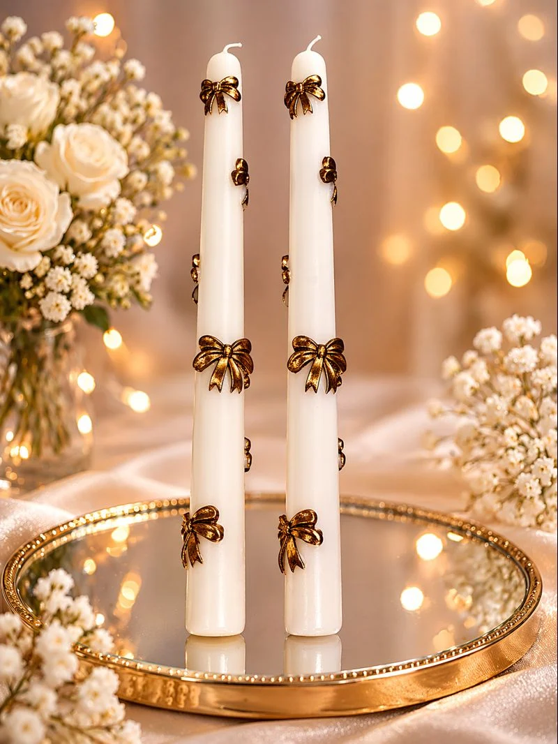 Set 2 Lumânări Sfeșnic Handmade din Ceară de Soia cu Detalii Aurii – Elegant & Parfum Floral