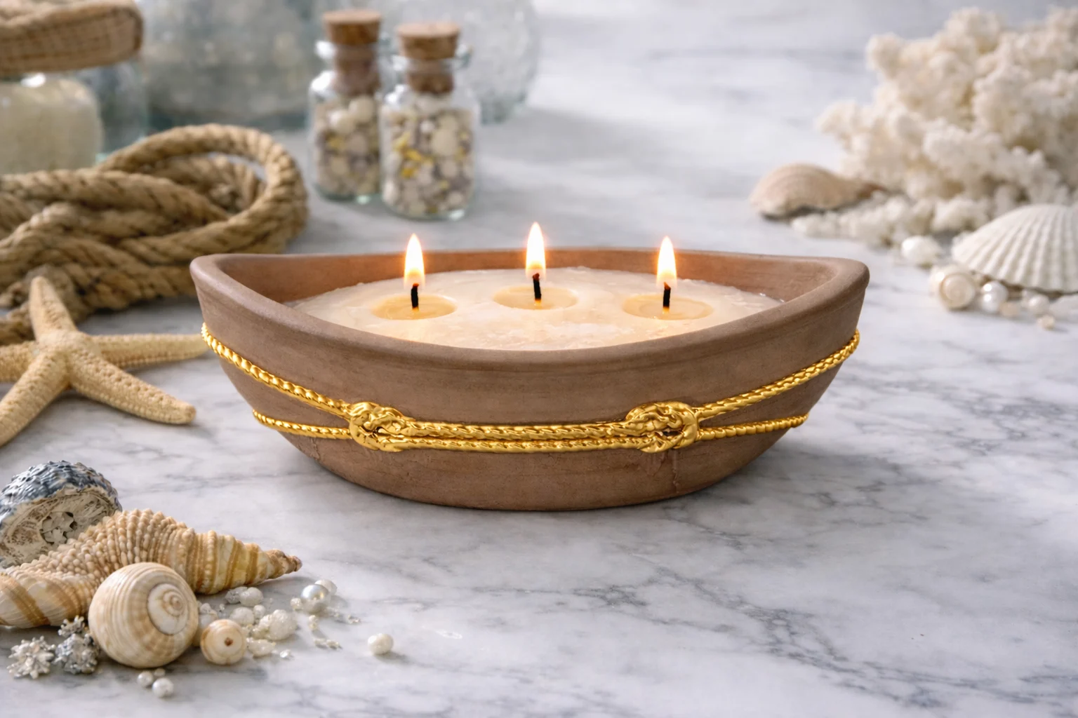 Set lumânare nisip cu suport ceramic in forma de Barcuta,