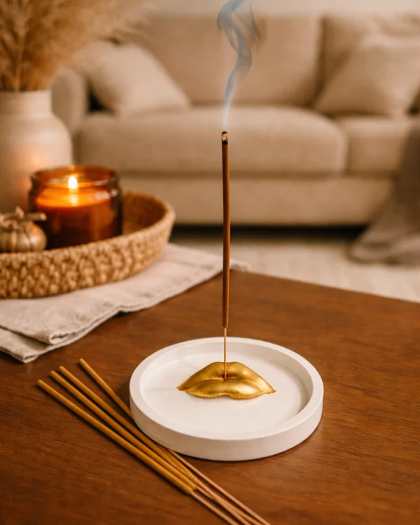 Suport bețișoare parfumate buze aurii, set aromaterapie cu bețișoare, suport tămâie handmade, cadou casă nouă, decor yoga relaxare